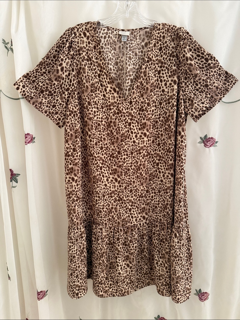 a new day Brown Leopard Print V-Neck Dress with Ruffle at the Hem